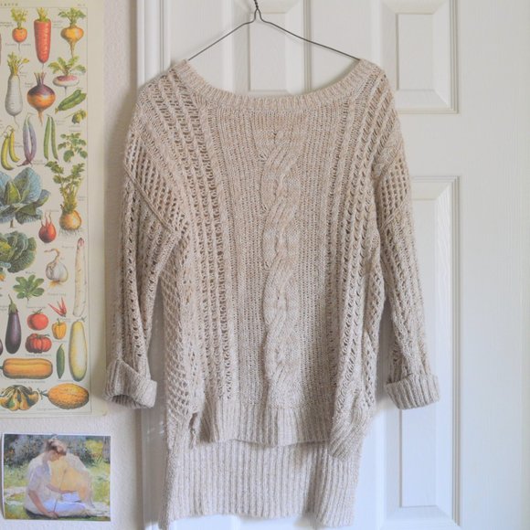 JJ Basics Long Beige Cable Knit Sweater - Picture 3 of 4